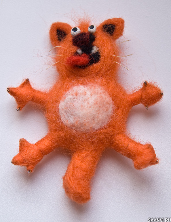 шерстяной валяный оранжевый кот